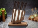 Набор ножей для кухни № 5, клинки из стали Bohler М390, рукояти из стабилизированной карельской березы + подставка под ножи в подарок