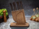 Набор ножей для кухни № 5, клинки из стали Bohler М390, рукояти из стабилизированной карельской березы + подставка под ножи в подарок