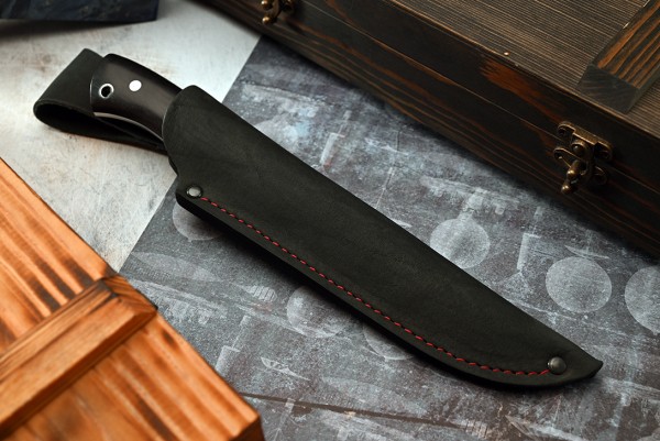 Нож Вепрь, клинок из кованой стали Х12МФ, цельнометаллический, накладки стабилизированная карельская береза, морёный граб