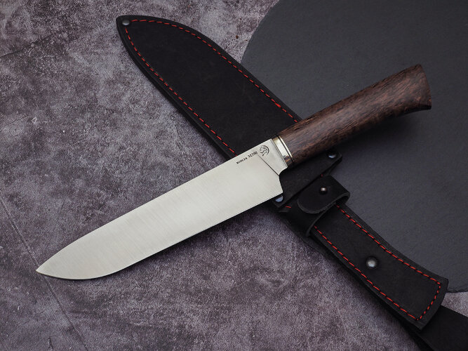 Набор ножей для кухни № 6, клинки из стали Bohler М390, рукояти из стабилизированной карельской березы + подставка под ножи в подарок