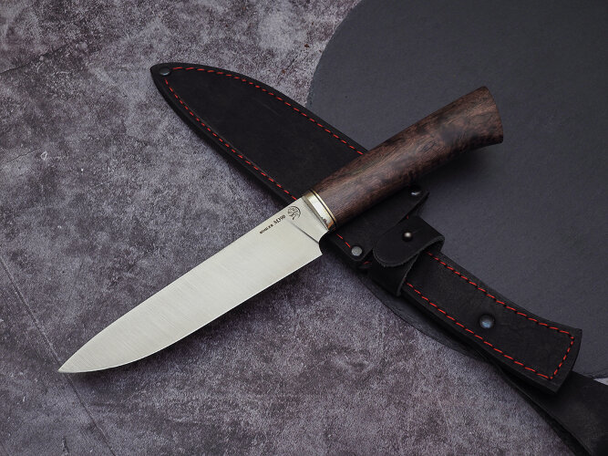 Набор ножей для кухни № 6, клинки из стали Bohler М390, рукояти из стабилизированной карельской березы + подставка под ножи в подарок