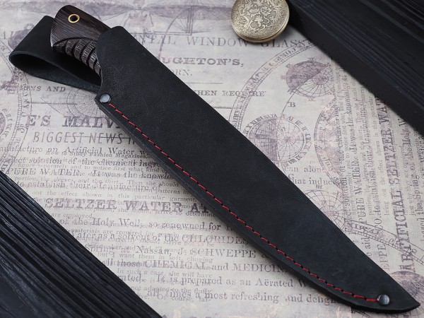 Нож Медведь, клинок из кованой стали Х12МФ, рукоять дерево венге с резьбой ручной работы