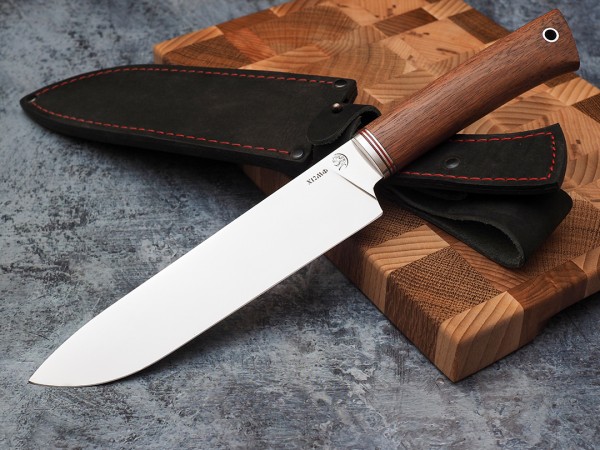 Набор ножей для кухни № 9, клинки из кованой стали Х12МФ, рукояти из дерева бубинга + подставка под ножи