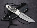 Нож Шейный, клинок из стали Bohler М390, рукоять клык моржа, скримшоу, формованные ножны - итальянская кожа растительного дубления