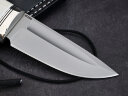 Нож Шейный, клинок из стали Bohler М390, рукоять клык моржа, скримшоу, формованные ножны - итальянская кожа растительного дубления