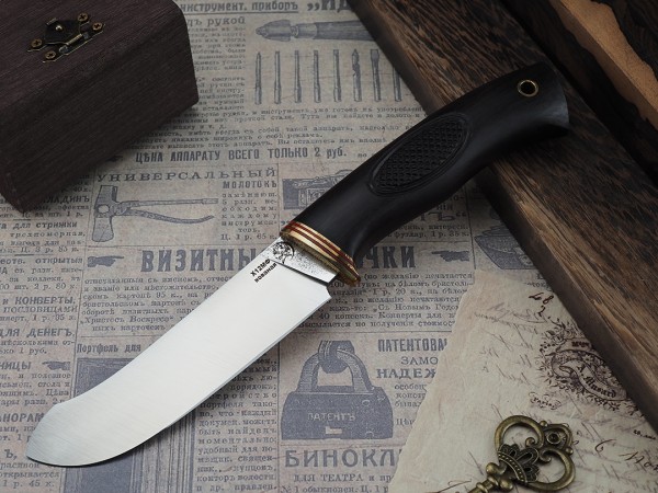 Нож Скиннер, клинок из кованой стали Х12МФ, рукоять морёный граб