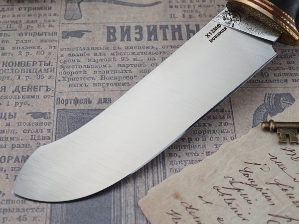 Нож Скиннер, клинок из кованой стали Х12МФ, рукоять морёный граб