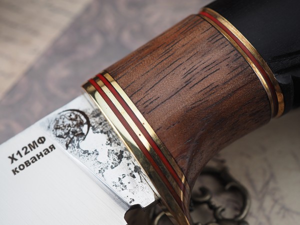 Нож Лиса, клинок из кованой стали Х12МФ, рукоять морёный граб, бубинга