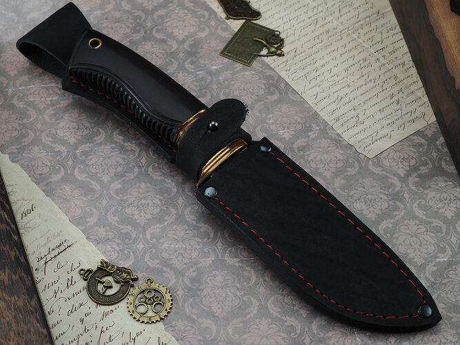 Нож Лиса, клинок из кованой стали Х12МФ, рукоять морёный граб, бубинга