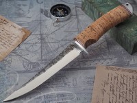 Нож Рыбак, клинок из кованой стали Х12МФ, рукоять дюраль, береста