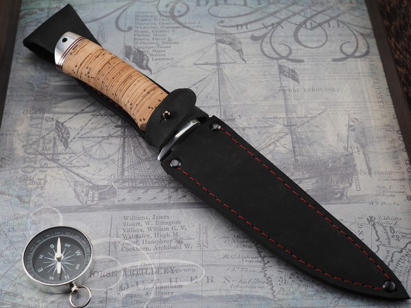 Нож Рыбак, клинок из кованой стали Х12МФ, рукоять дюраль, береста