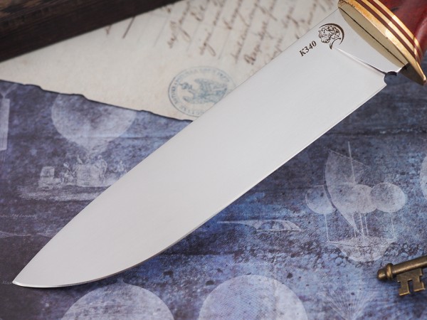 Нож Лиса, клинок из стали Bohler K340, рукоять стабилизированная карельская береза