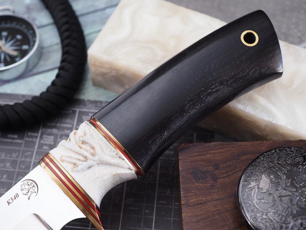 Нож Ворон, клинок из стали Bohler К340, рукоять морёный граб, вставка элфорин