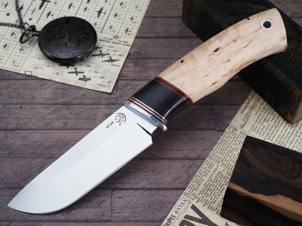 Нож Бобр, клинок из стали Bohler К340, рукоять карельская береза, вставка морёный граб