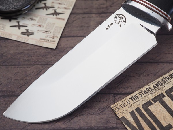 Нож Бобр, клинок из стали Bohler К340, рукоять карельская береза, вставка морёный граб