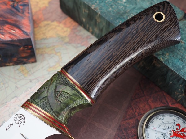 Нож Куница, клинок из стали Bohler К340, рукоять дерево венге, стабилизированная карельская береза