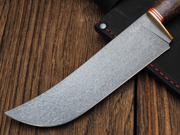 Нож Пчак, клинок из тигельного булата, рукоять стабилизированная карельская береза