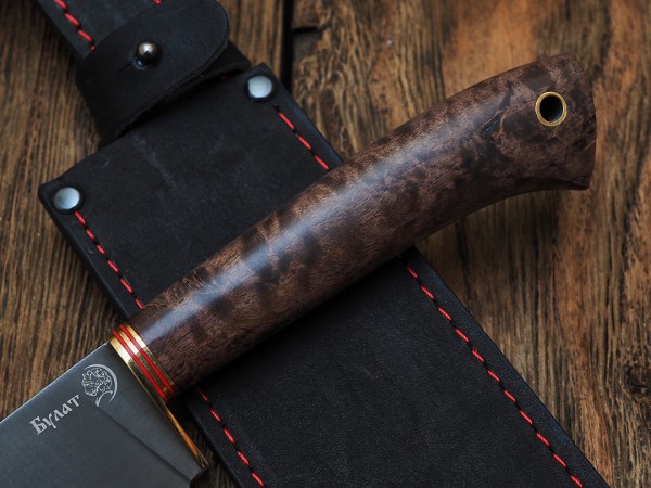 Нож Пчак, клинок из тигельного булата, рукоять стабилизированная карельская береза