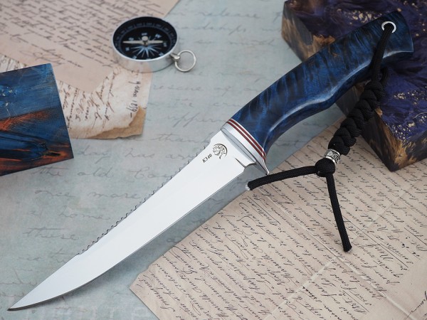 Нож Рыбак, клинок из стали Bohler K340, рукоять стабилизированная карельская береза