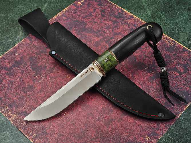 Нож Мангуст, клинок из стали Bohler М390, рукоять премиум граб, мозаичный пин
