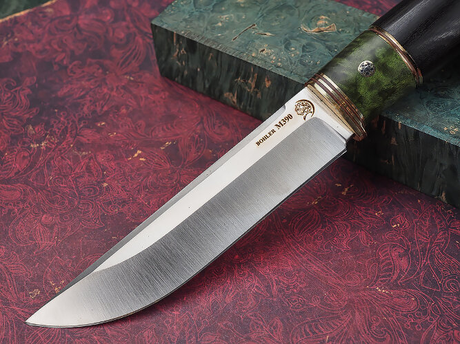 Нож Мангуст, клинок из стали Bohler М390, рукоять премиум граб, мозаичный пин