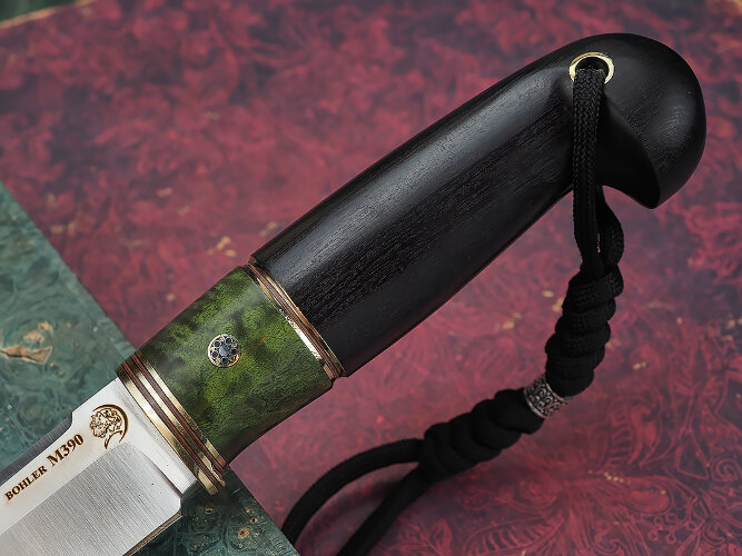 Нож Мангуст, клинок из стали Bohler М390, рукоять премиум граб, мозаичный пин