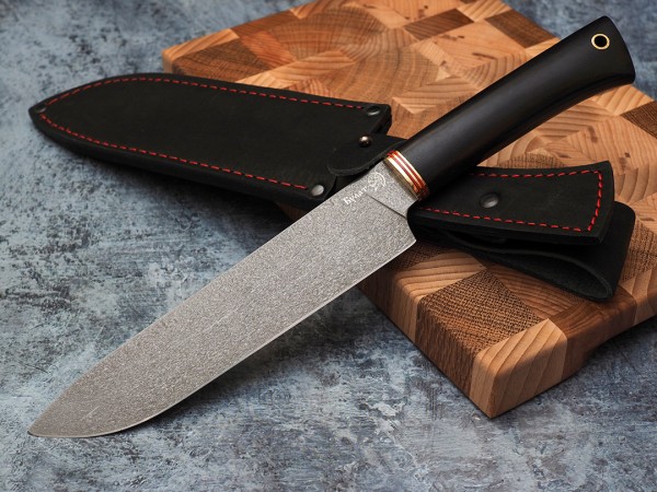 Нож Шеф-повар № 3, клинок из тигельного булата, рукоять мореный граб