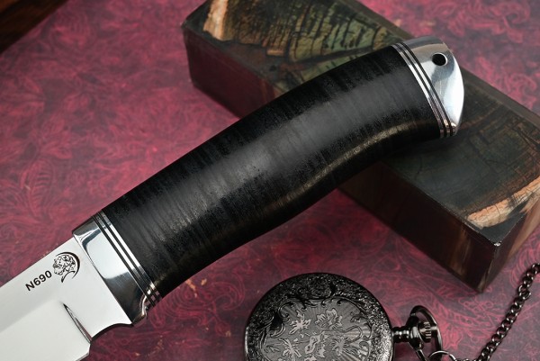 Нож Медведь, клинок из стали Bohler N690, рукоять дюраль, наборная кожа
