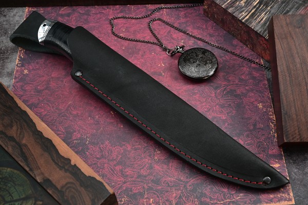 Нож Медведь, клинок из стали Bohler N690, рукоять дюраль, наборная кожа