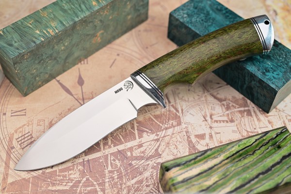 Нож Куница, клинок из стали Bohler N690, рукоять дюраль, стабилизированная карельская береза