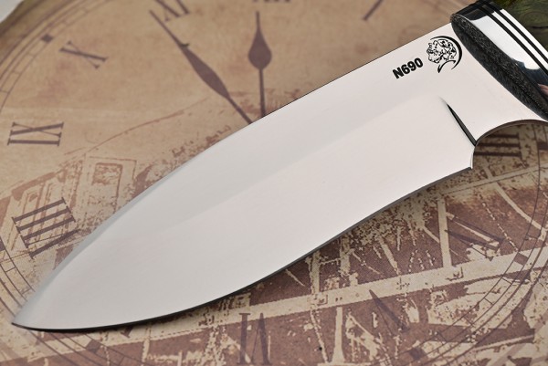 Нож Куница, клинок из стали Bohler N690, рукоять дюраль, стабилизированная карельская береза
