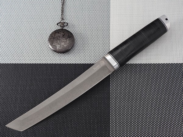 Нож Танто, клинок из тигельного булата, рукоять дюраль, наборная кожа