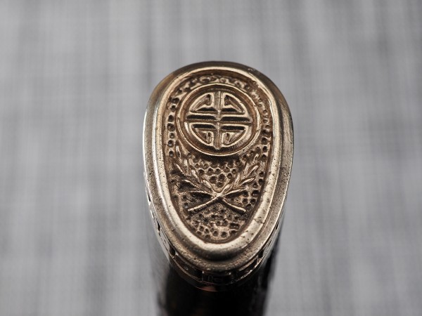 Нож Танто, клинок из стали Bohler К340, рукоять художественное литье мельхиор, морёный граб с резьбой ручной работы