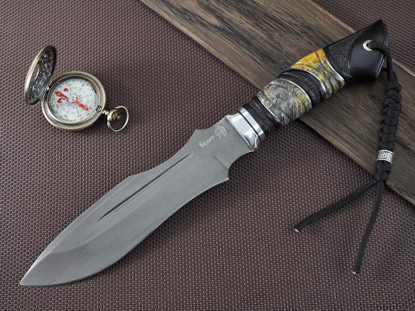 Нож Диверсант, клинок из тигельного булата, рукоять морёный граб, стабилизированный кап клёна