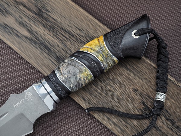 Нож Диверсант, клинок из тигельного булата, рукоять морёный граб, стабилизированный кап клёна