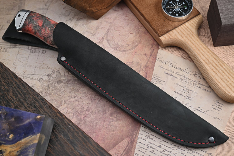 Нож Егерь, клинок из стали Bohler N690, рукоять дюраль, стабилизированный кап клена