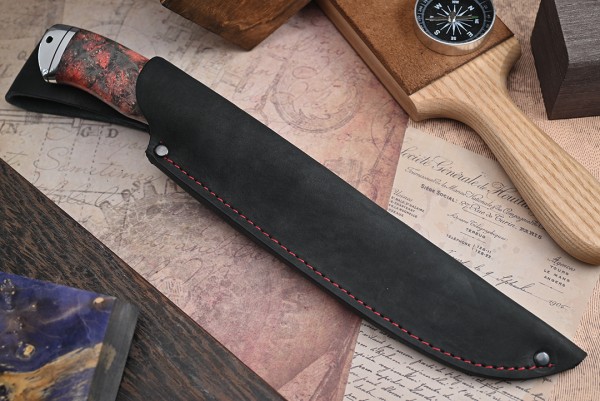 Нож Егерь, клинок из стали Bohler N690, рукоять дюраль, стабилизированный кап клена