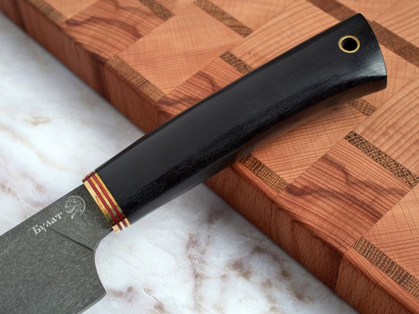 Нож Сантоку, клинок из тигельного булата, рукоять морёный граб