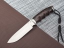 Нож Ворон, клинок из стали Bohler S390, рукоять литье мельхиор, дерево венге, под пальцы