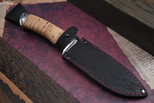 Нож Ворон, клинок из стали Bohler N690, рукоять дюраль береста
