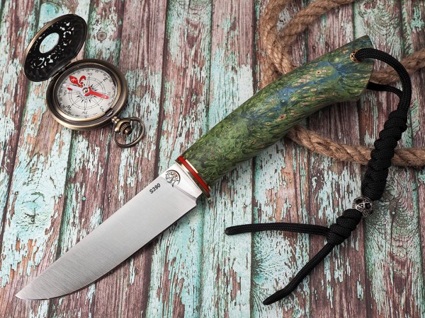 Нож Лесник, клинок из стали Bohler S390, рукоять стабилизированный кап клена