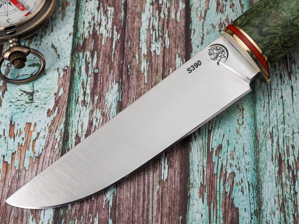 Нож Лесник, клинок из стали Bohler S390, рукоять стабилизированный кап клена