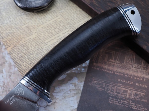 Нож Скиннер, клинок из алмазной стали ХВ5, рукоять наборная кожа, дюраль