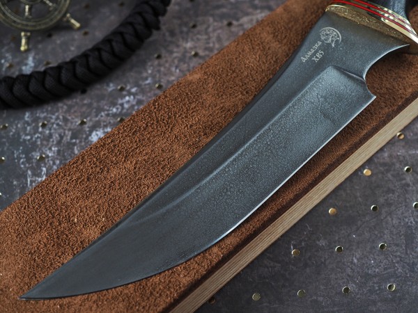 Нож Акула, клинок из алмазной стали ХВ5, рукоять граб, текстолит, мозаичный пин