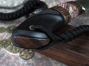 Нож Рысь, клинок из стали Bohler ELMAX, рукоять морёный граб c резьбой ручной работы, вставки аризонское железное дерево айронвуд, вставка стабилизированный зуб мамонта, мозаичные пины, формованные ножны-итальянская кожа растительного дубления