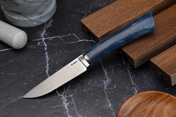 Набор ножей для кухни № 21, клинки из стали Bohler ELMAX, рукояти из стабилизированной карельской березы + подставка под ножи в подарок