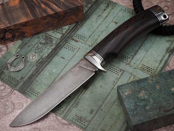 Нож Лиса, клинок из алмазной стали ХВ5, рукоять литьё мельхиор, венге