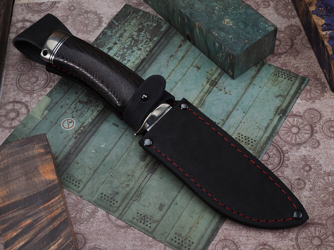 Нож Лиса, клинок из алмазной стали ХВ5, рукоять литьё мельхиор, венге