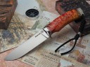 Нож Лиса, клинок из стали Bohler М390, рукоять литье мельхиор, стабилизированный кап клена