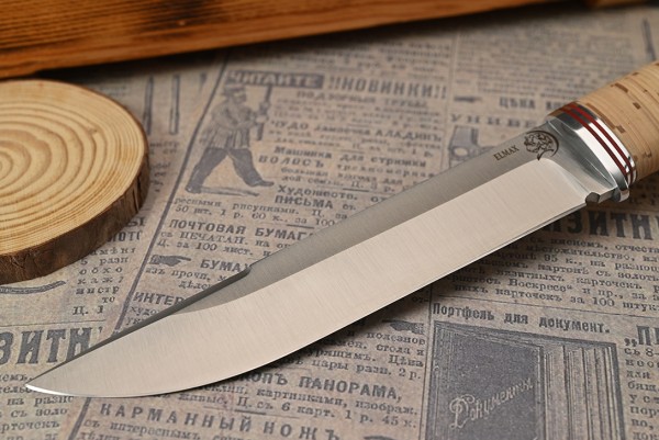 Нож Волк, клинок из стали Bohler ELMAX, рукоять наборная береста, дюраль